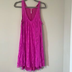NWT Free People hot pink “wild pink” lace swing dress